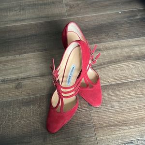 Manolo Blahnik Samba Fodera Rose Red Suede Heels
